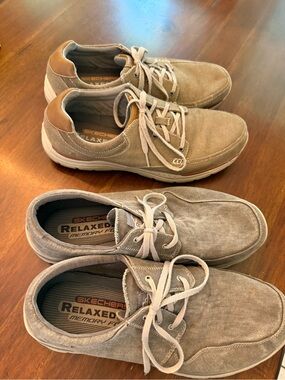 Skechers Men’s Relaxed Fit Slip-On/Lace Casual Shoes in Taupe and Tan- set